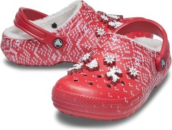 Крокс Класік Клог з Хутром Новорічні Crocs Classic Lined Holiday Charm Clog Red / White