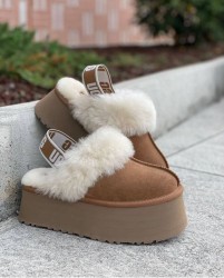 УГГ Сандалі Платформа Коричневі (Каштанові) Замша UGG Funkette Slippers Platform Chestnut