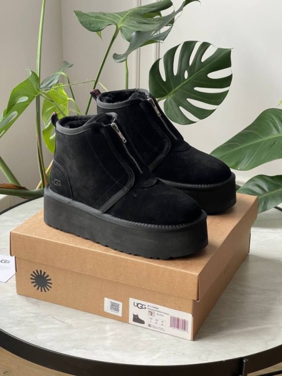 УГГ Платформа Ньюмел Чоботи Чорні Замша с Змійкою Ugg Neumal Platform Zipper Black