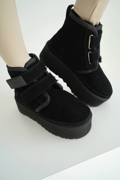 УГГ Платформа Ньюмел Чоботи Чорні Замша з Пасками Ugg Neumal Platform Velcro Black