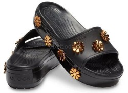 Крокс Платформа Чорні Слайди Crocs Women's Crocband Platform Metallic Blooms Slide Black