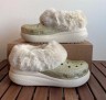 Крокс Краш Платформа Жіночі Бежеві з Хутром Crocs Furever Crush Glitter Stucco