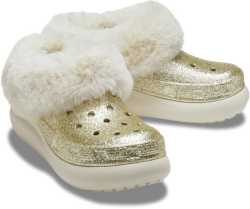 Крокс Краш Платформа Жіночі Бежеві з Хутром Crocs Furever Crush Glitter Stucco