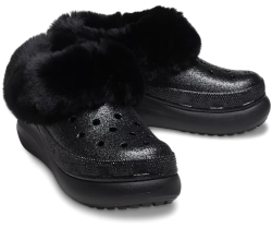 Крокс Краш Платформа Чорні з Хутром Блискучі Crocs Furever Crush Glitter Black