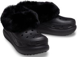 Крокс Краш Платформа Чорні з Хутром Crocs Furever Crush Black 