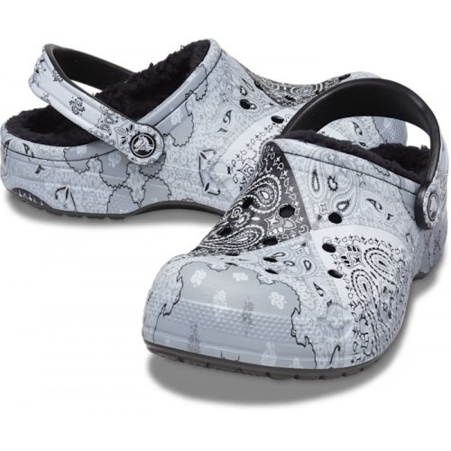 Крокс Бая Сірі з Хутром Бандана Crocs Baya Printed Lined Clog Bandana